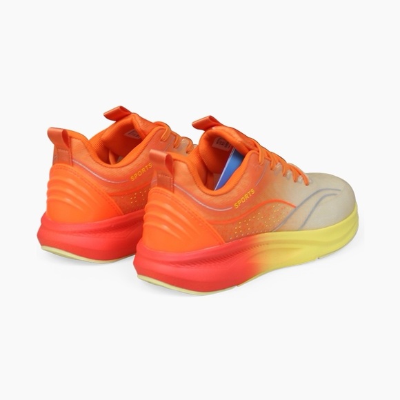 Men's Low Top Chunky Sole Lace Up Wave Detail Sneaker in Orange and Yellow - Picture 2 of 4